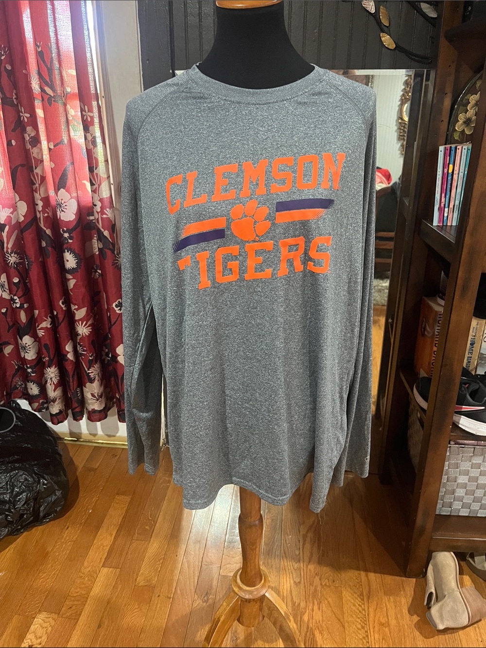 Champion Clemson Tigers Gray Long Sleeve Tee with Orange & Purple Logo
